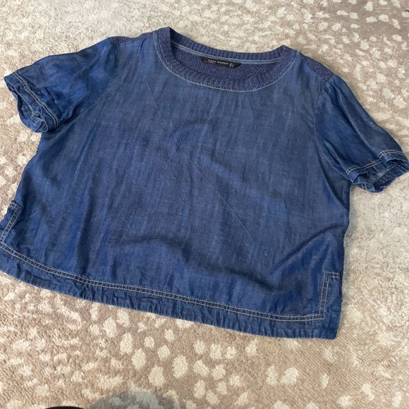 Zara cropped Denim/knit top - Picture 3 of 6